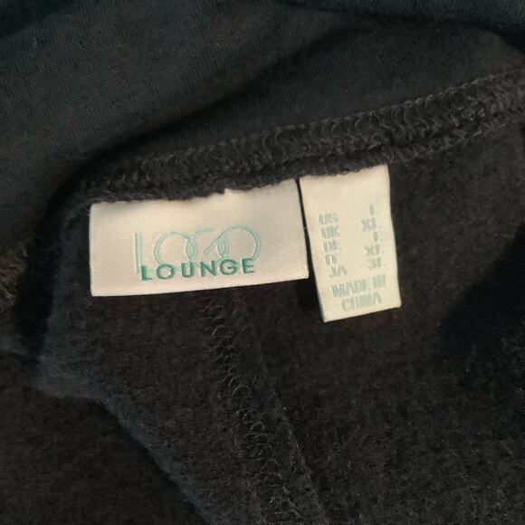 LOGO Lori Goldstein Black French Terry Pullover Neck Tie Kangaroo Pocket Large - Picture 6 of 7